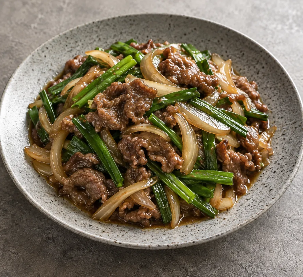 時短牛肉とニラのプルコギの完成イメージ