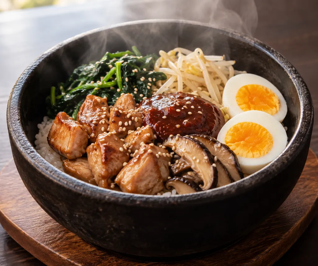 鶏もも肉としいたけのビビンバの完成イメージ