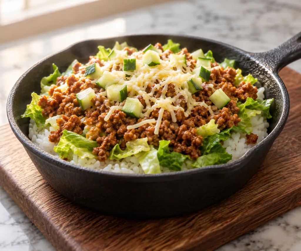 豚ひき肉ときゅうりのタコライスの完成イメージ