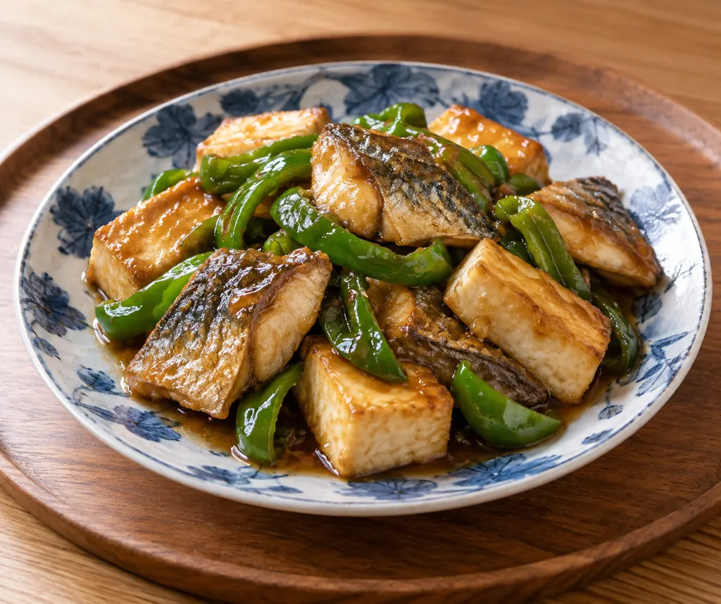 あじとピーマンの豆腐甘酢炒めの完成イメージ