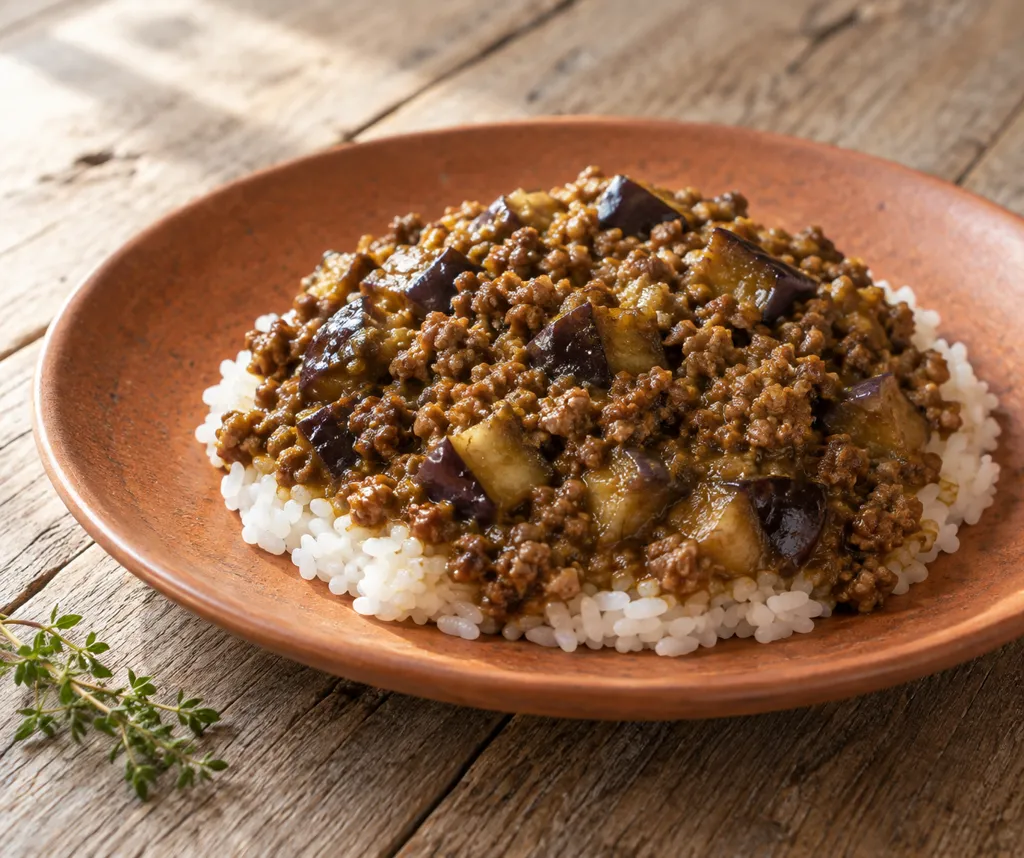 合いびき肉となすのドライカレーの完成イメージ