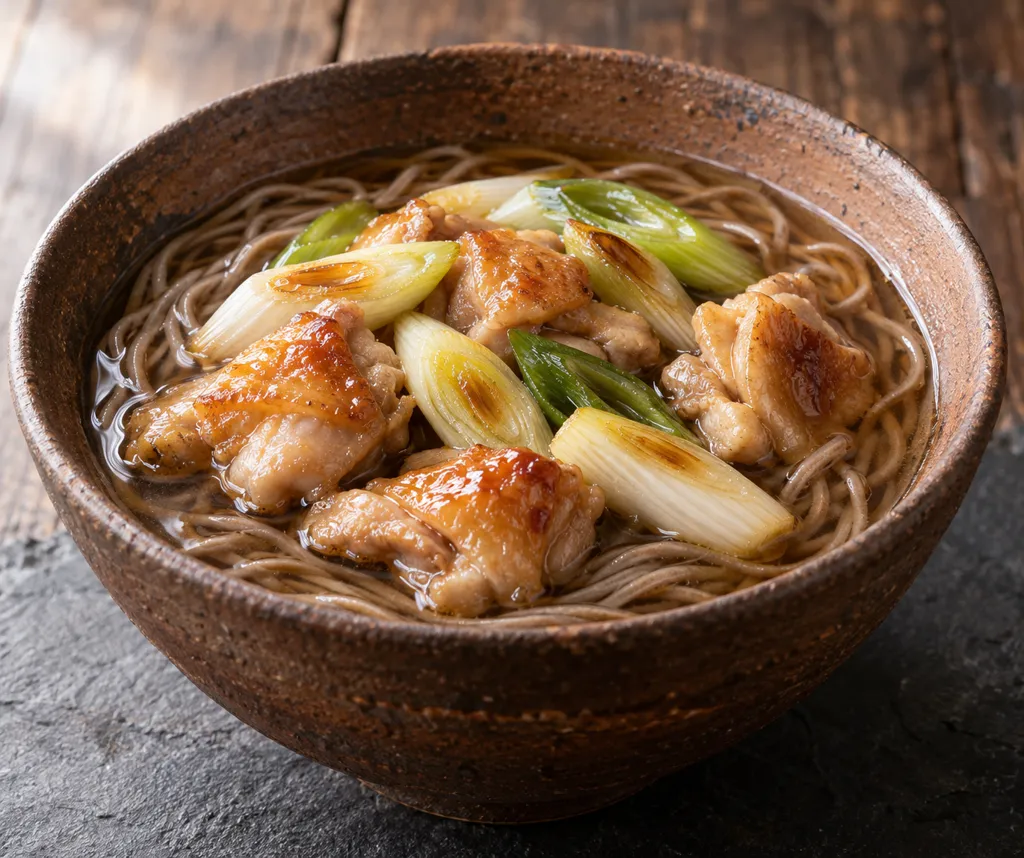鶏もも肉とねぎの照り煮肉そばの完成イメージ