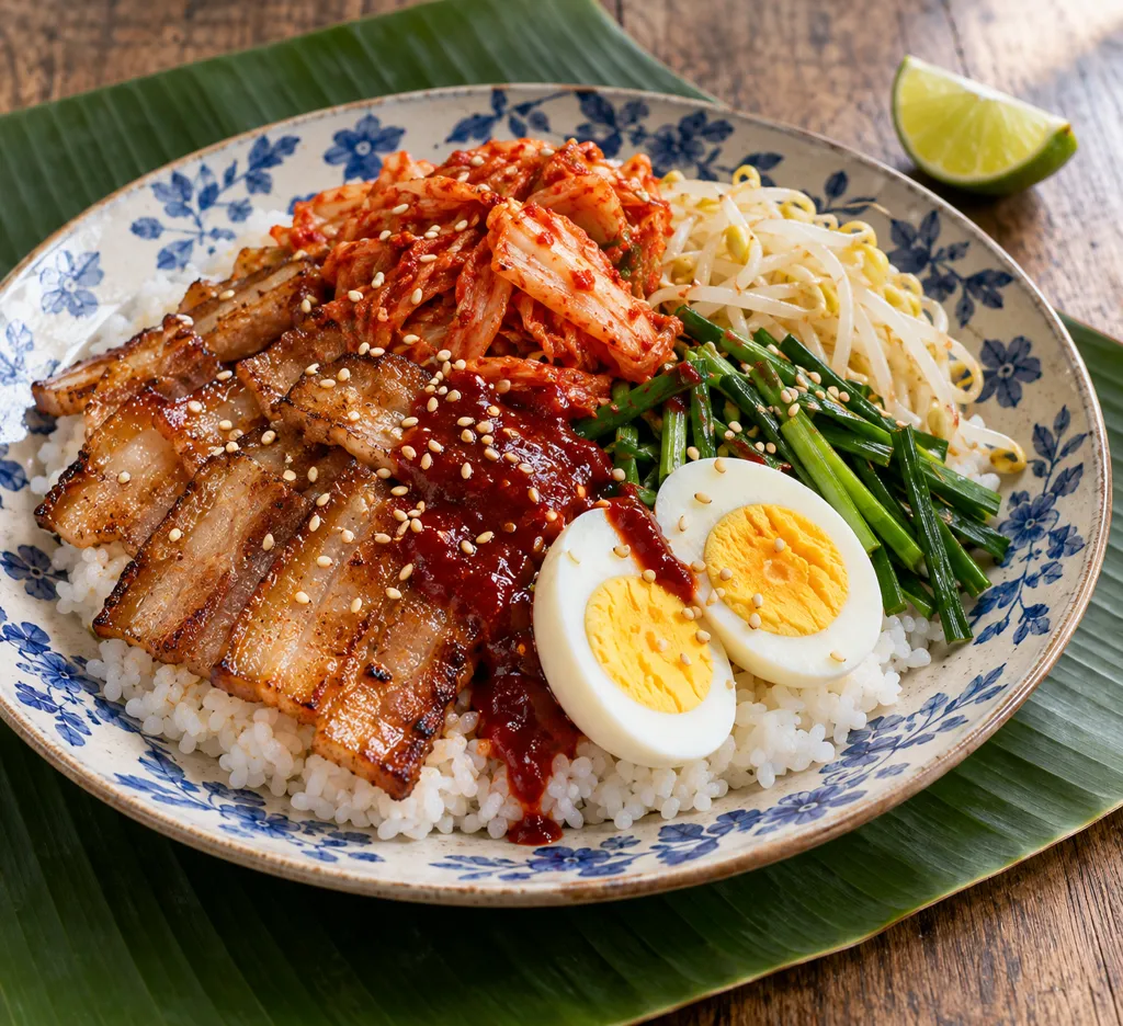 豚バラ肉とキムチのビビンバの完成イメージ