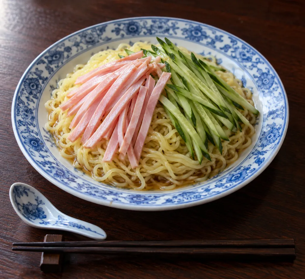 ハムときゅうりの冷やし中華の完成イメージ