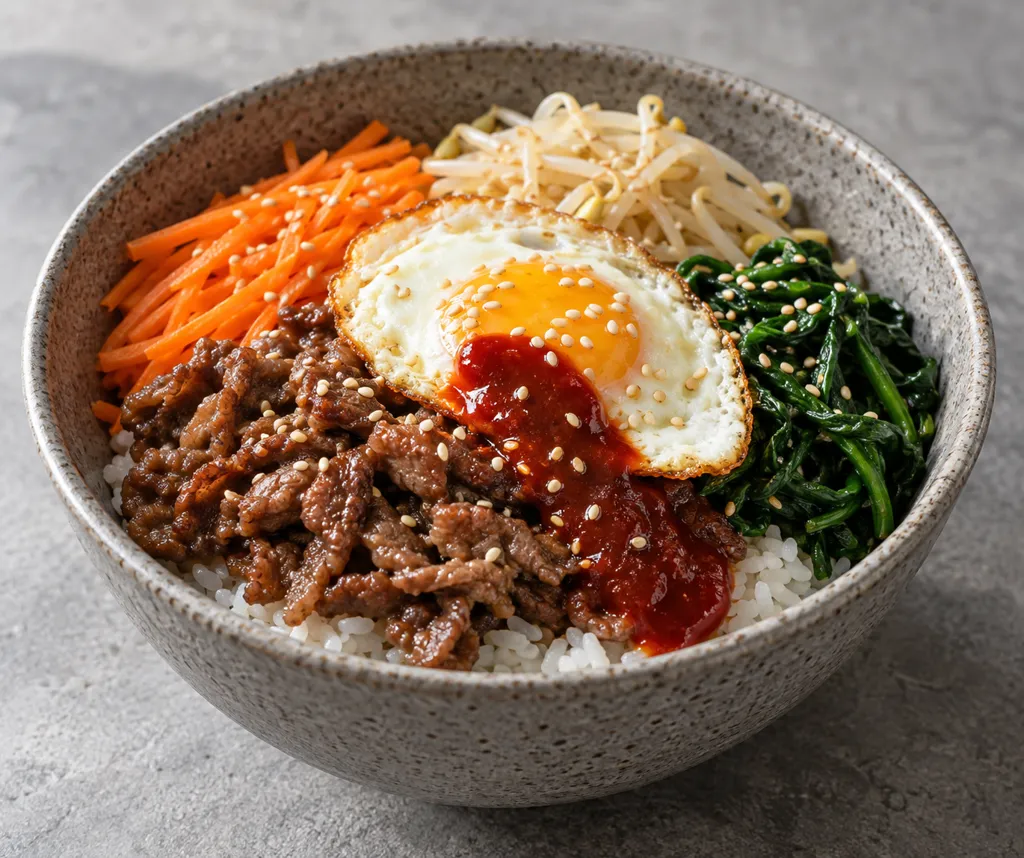 牛こま肉とほうれん草のビビンバの完成イメージ