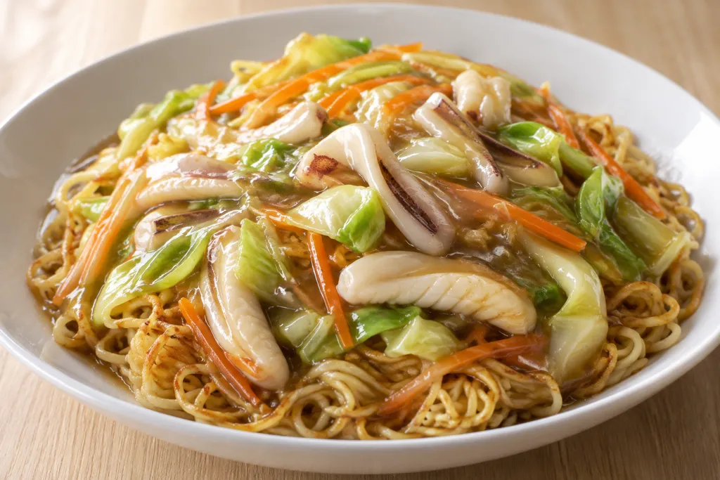 時短いかとキャベツの中華あんかけ麺の完成イメージ