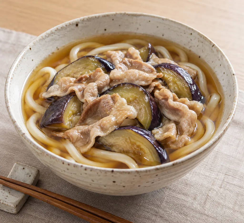 豚ロースとなすのかけうどんの完成イメージ