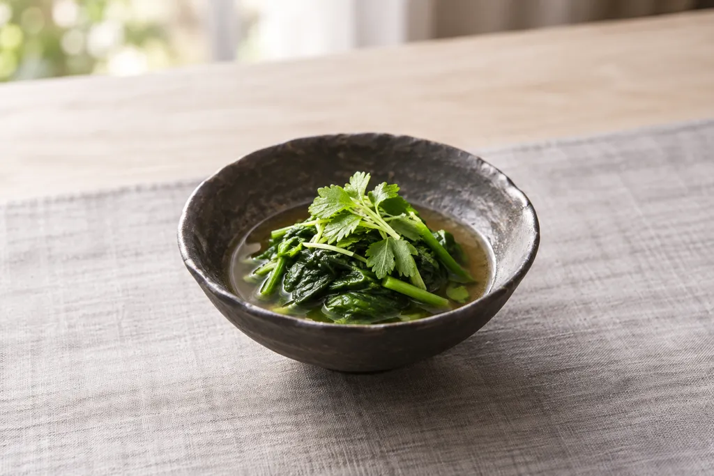 ほうれん草と三つ葉のレンジおひたしの完成イメージ