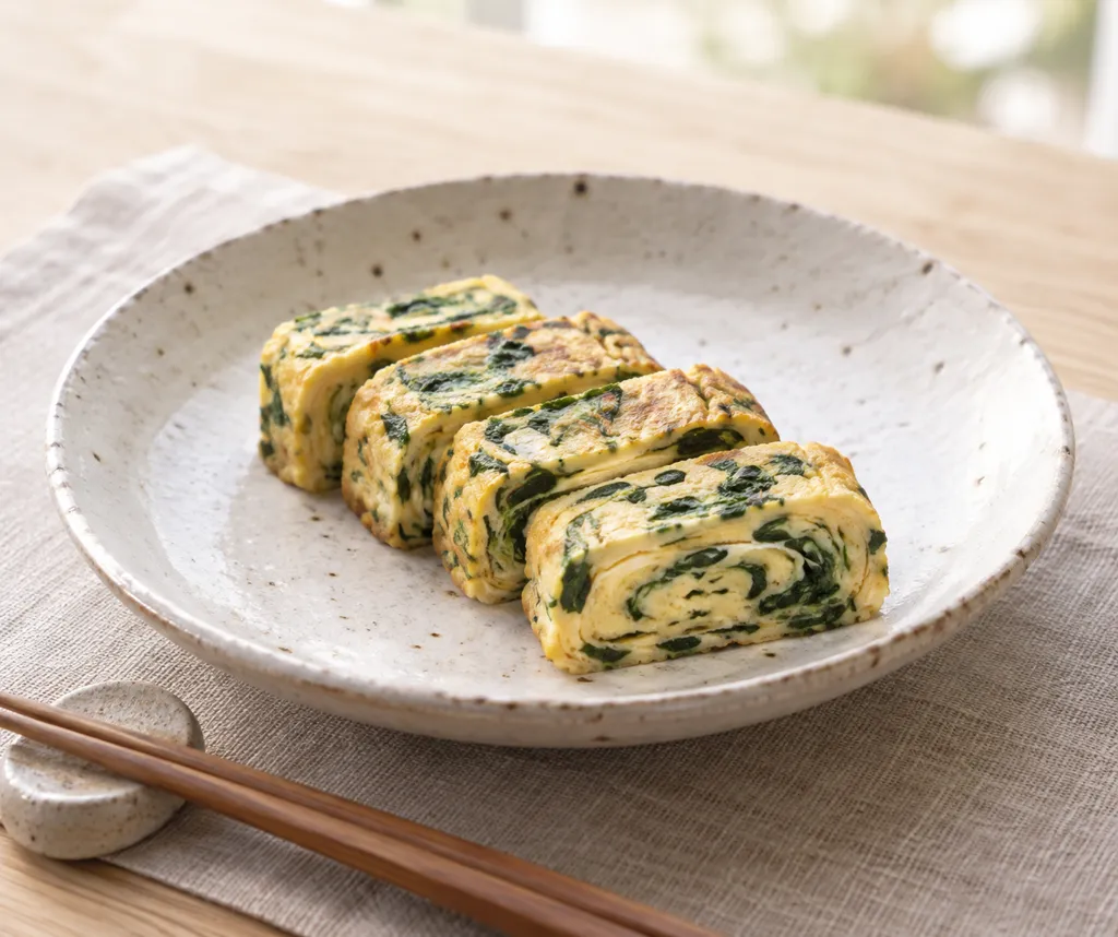 ほうれん草のだし巻き卵の完成イメージ