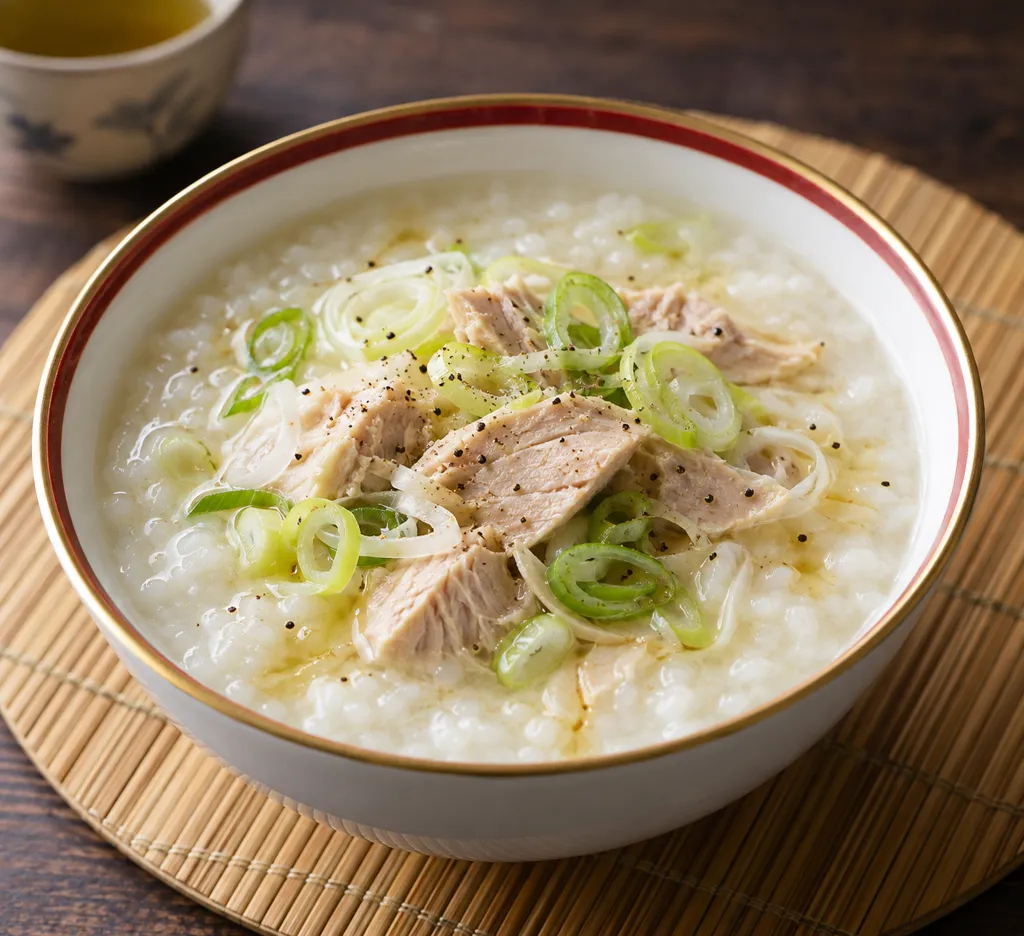 まぐろとねぎの中華粥の完成イメージ