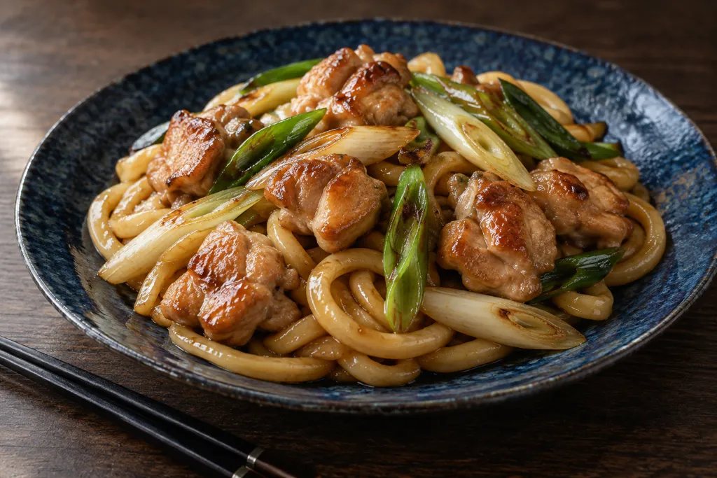 鶏もも肉とねぎの照り醤油焼きうどんの完成イメージ