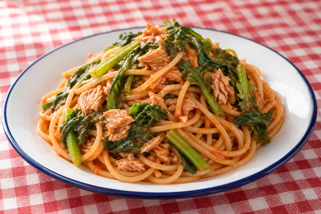 ツナと春菊のケチャップパスタの完成イメージ