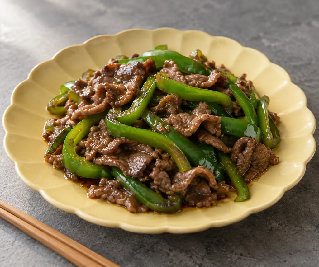牛薄切り肉とピーマンの上海風炒めの完成イメージ