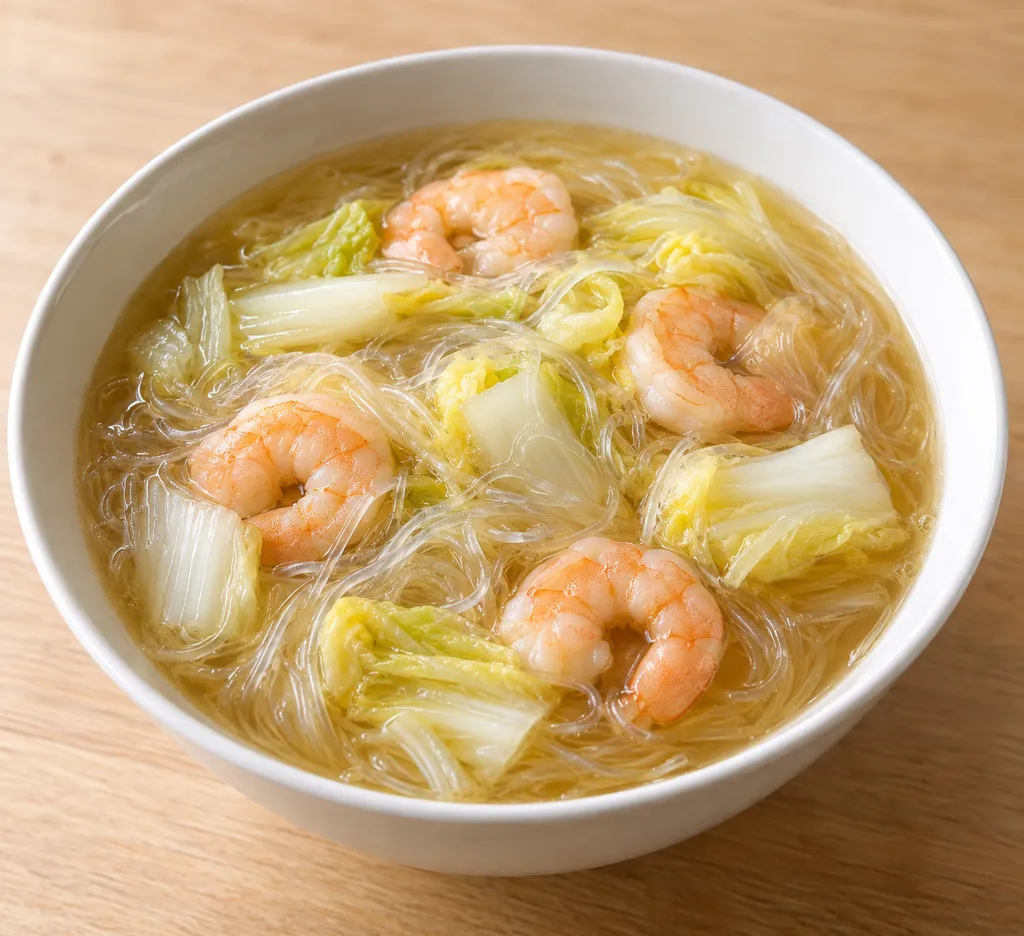 えびと白菜の中華春雨スープ麺の完成イメージ