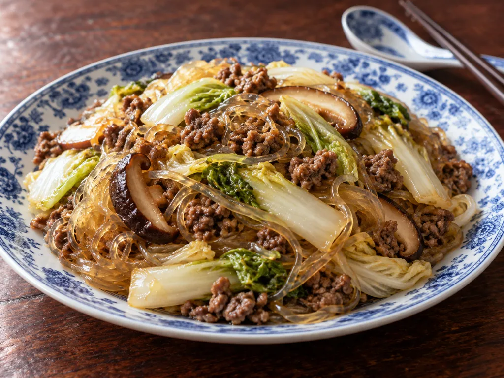 牛ひき肉と白菜の春巻き風炒めの完成イメージ