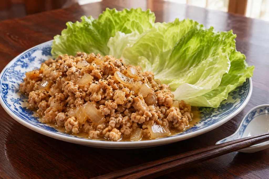 鶏ひき肉と玉ねぎの中華レタス包みの完成イメージ