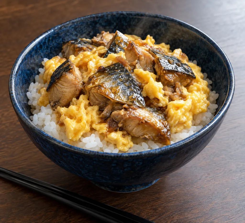 さばと卵の丼の完成イメージ