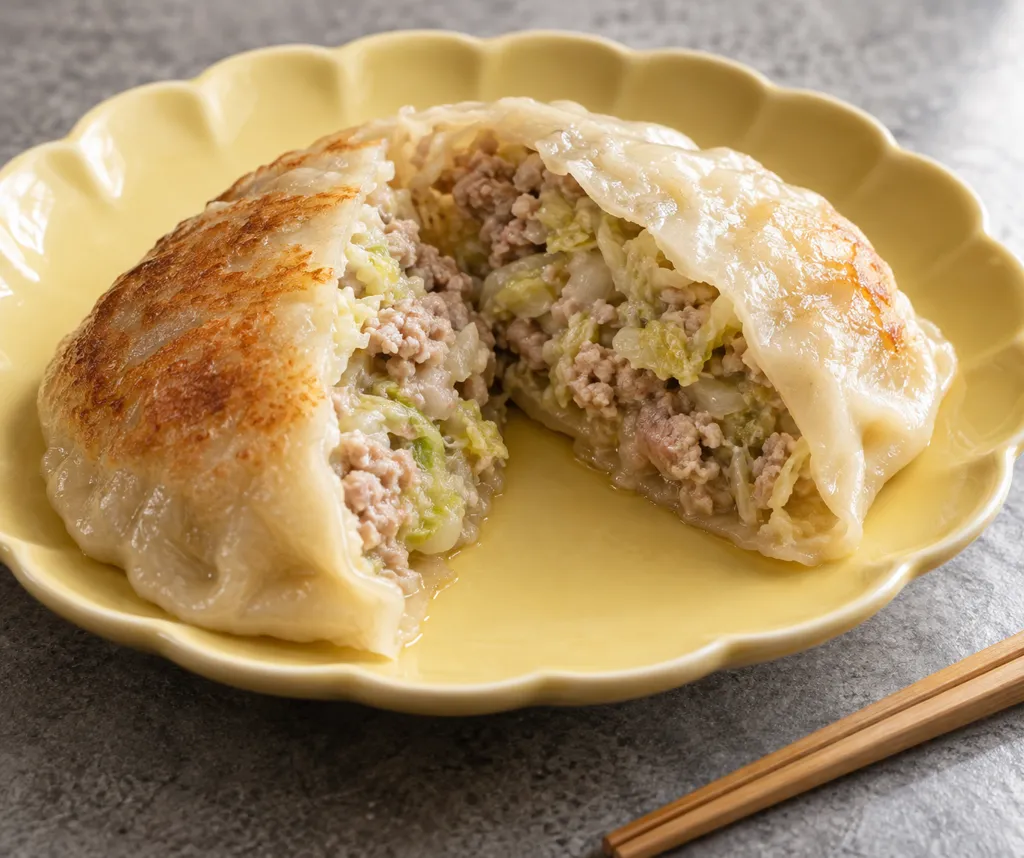 レンジ豚ひき肉と白菜の大判蒸し餃子風の完成イメージ