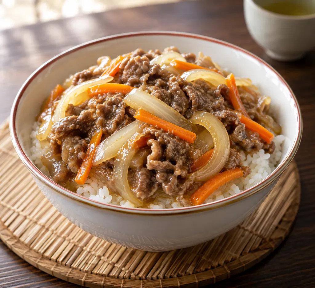 牛こま肉とにんじんの中華丼の完成イメージ