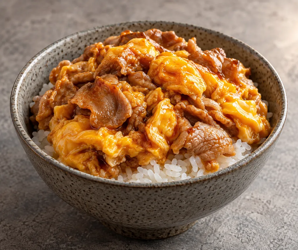 豚こま肉と卵の韓国卵丼の完成イメージ