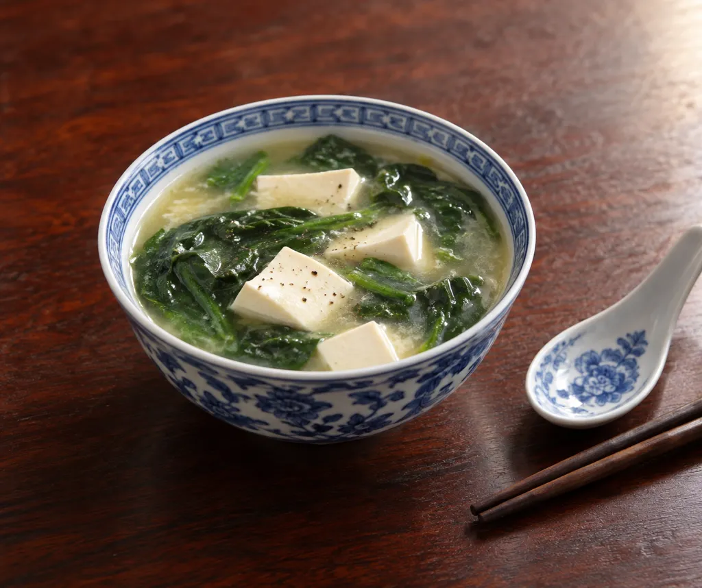 ほうれん草と豆腐の酸辣スープの完成イメージ