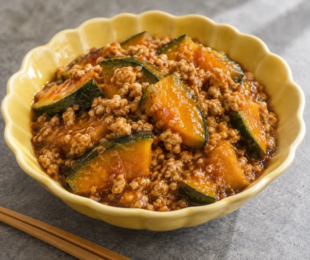 鶏ひき肉とかぼちゃの麻婆炒めの完成イメージ