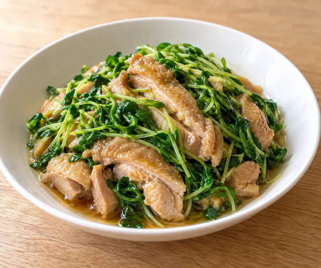 鶏もも肉と豆苗の中華蒸し鶏の完成イメージ