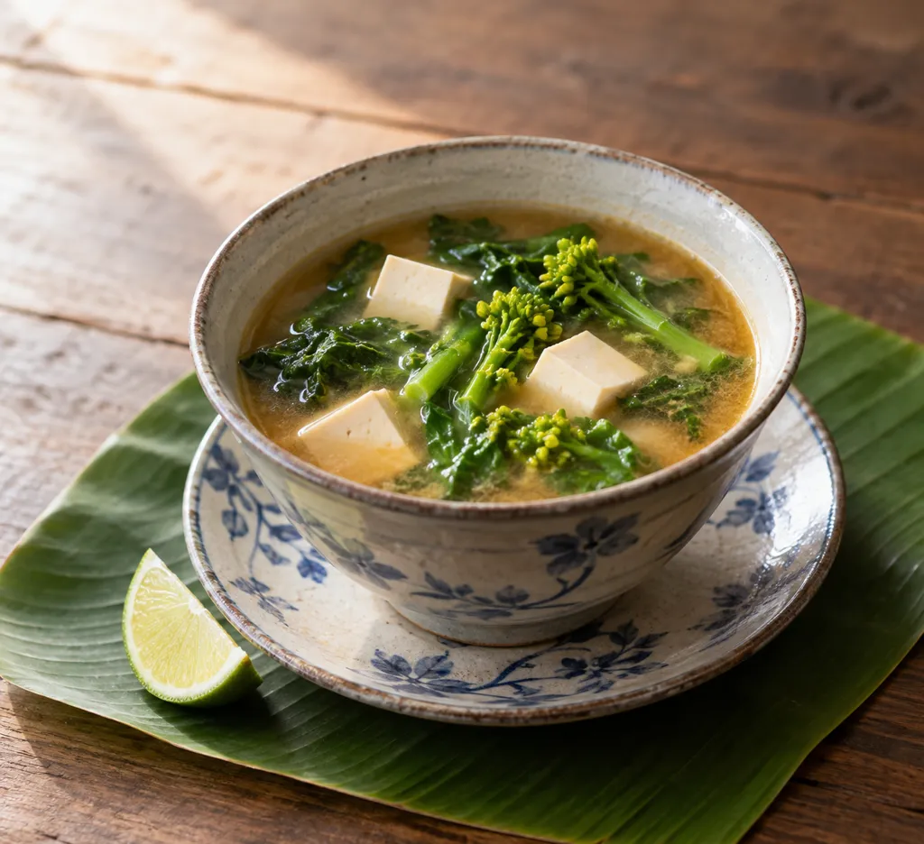 豆腐と菜の花の韓国風味噌スープの完成イメージ