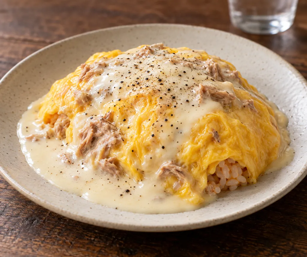 ツナのにんにくクリームオムライスの完成イメージ