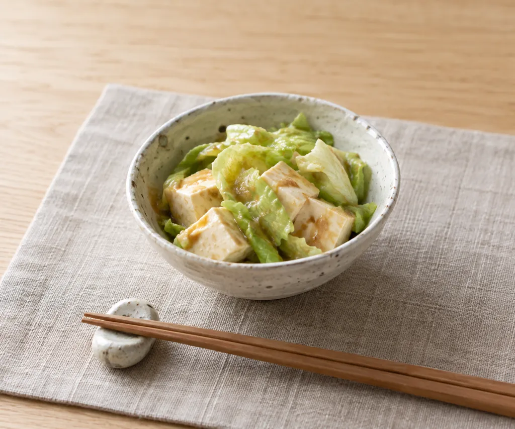 豆腐とレタスのサラダの完成イメージ