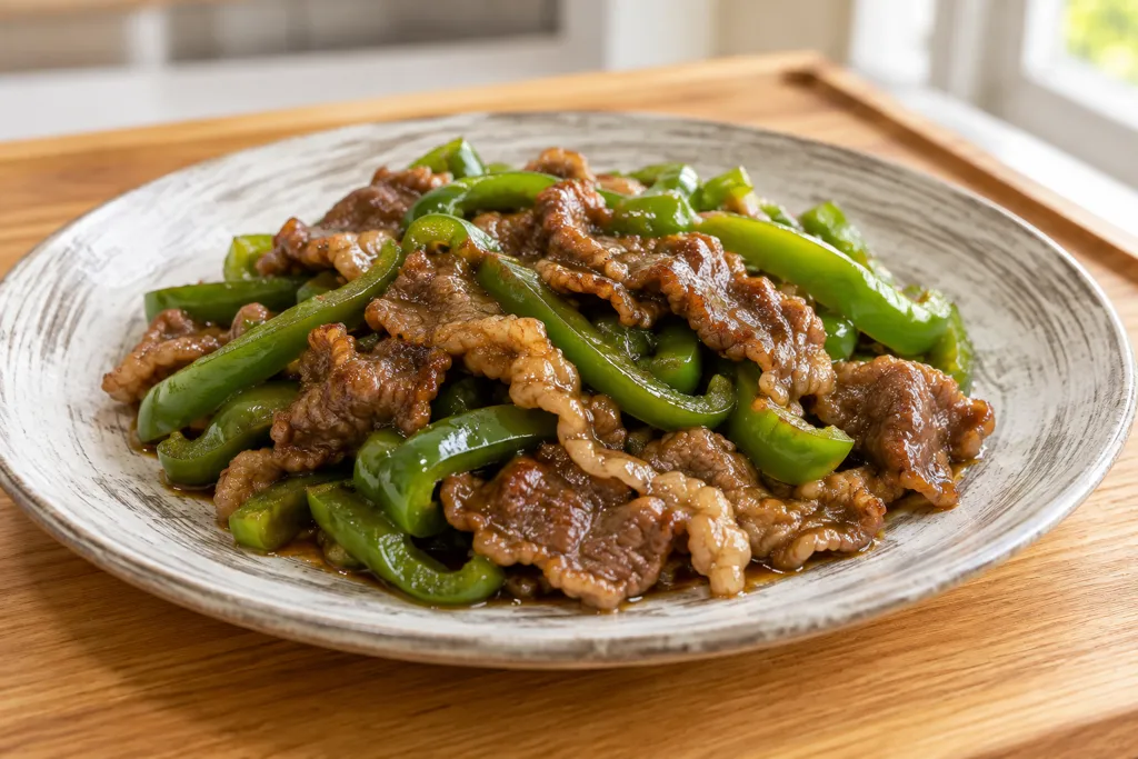 牛バラ肉とピーマンの甘辛醤油炒めの完成イメージ