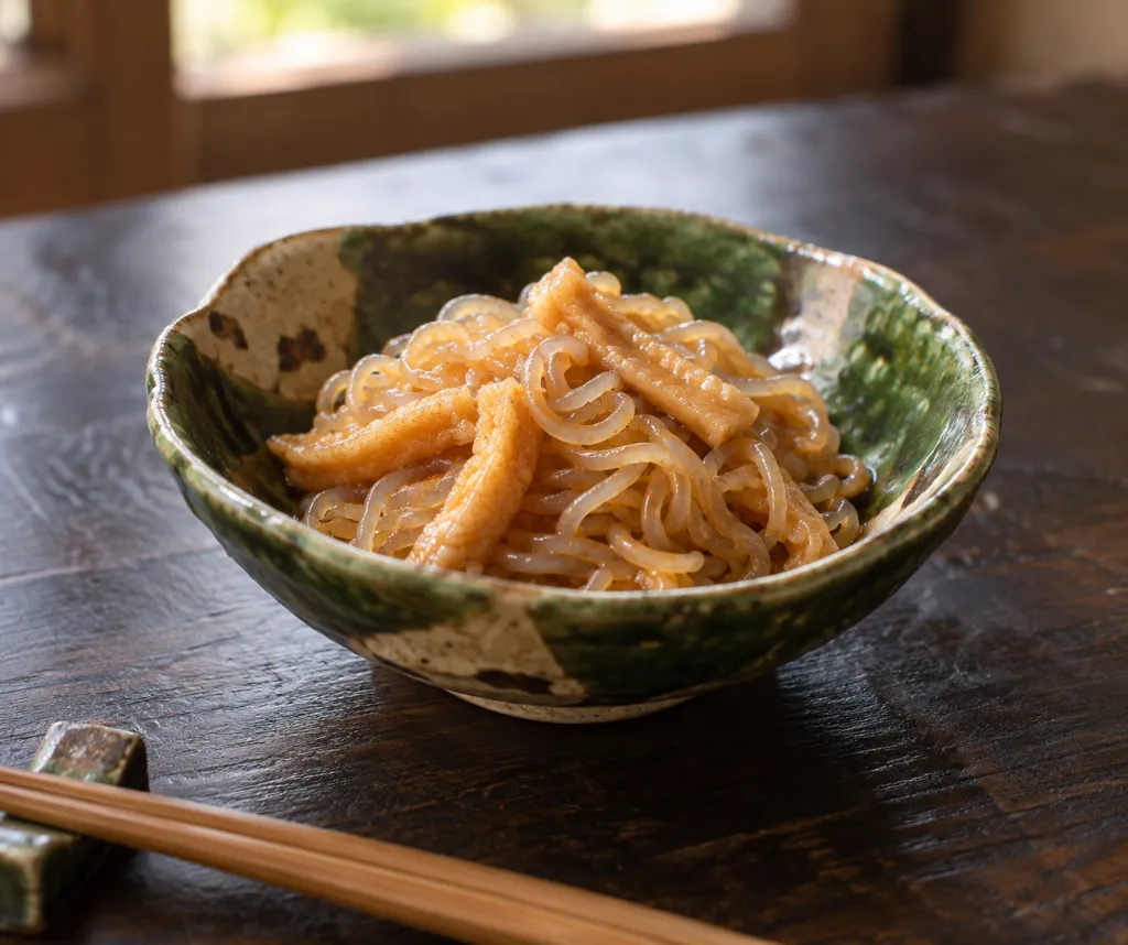油揚げとしらたきの甘辛煮の完成イメージ