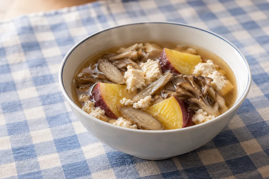 さつまいもとまいたけの豆腐けんちん汁の完成イメージ