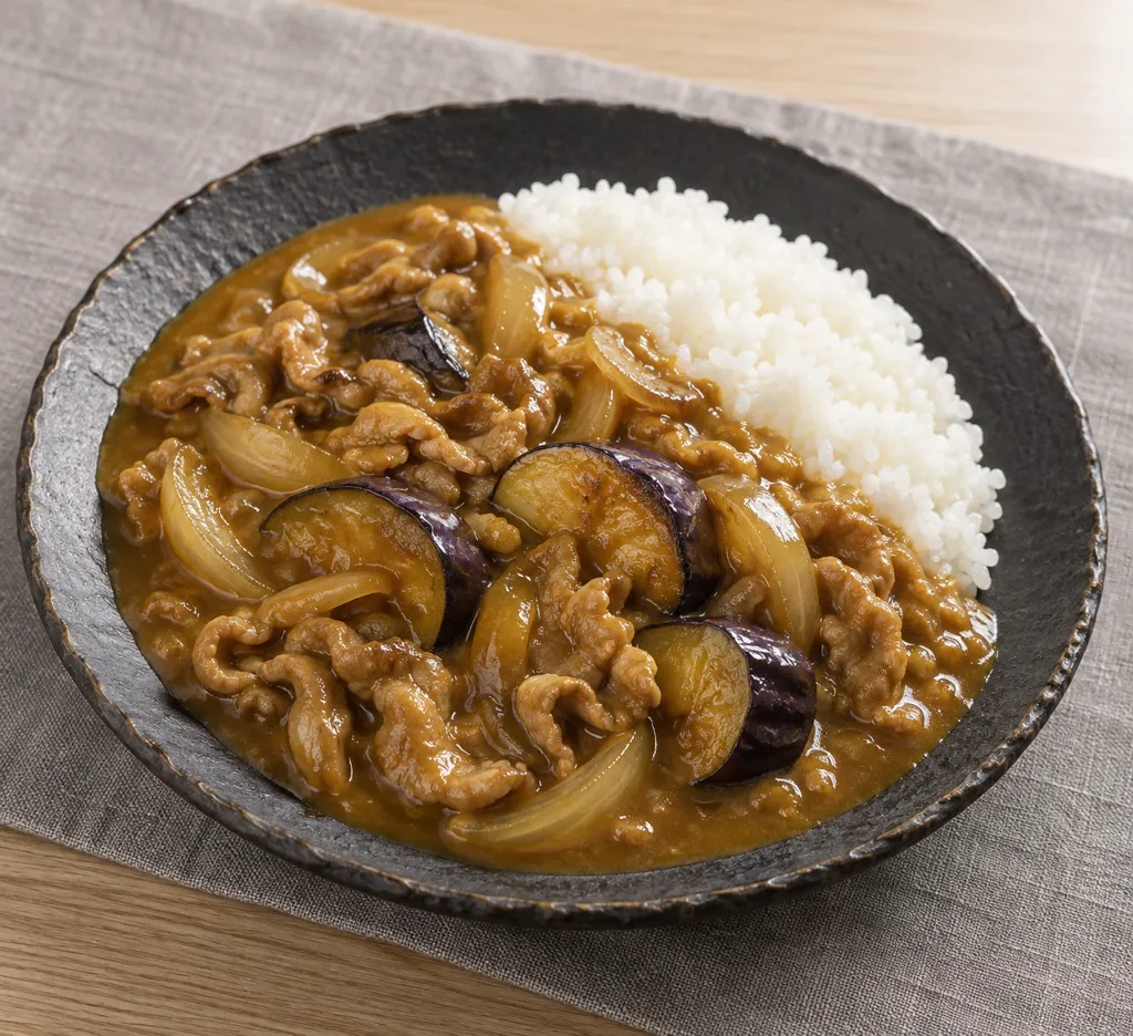 豚こま肉となすの和風カレーの完成イメージ