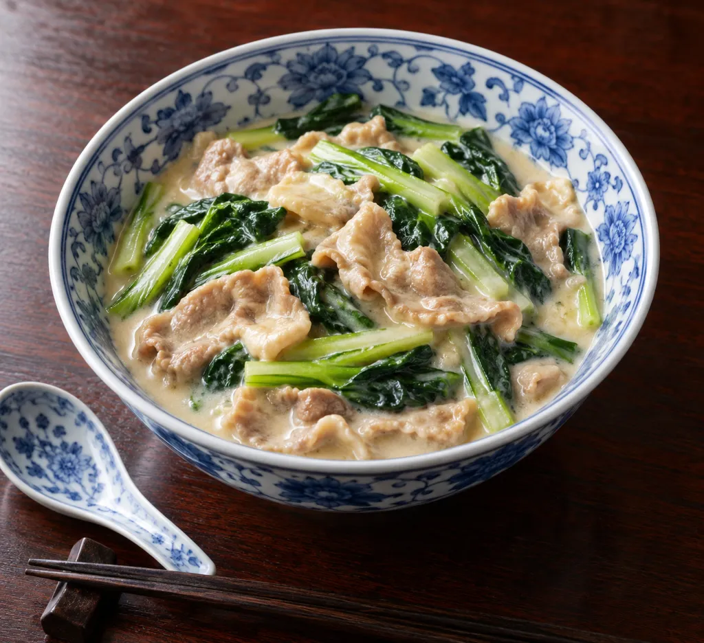 豚ロースと小松菜の中華ミルク煮の完成イメージ