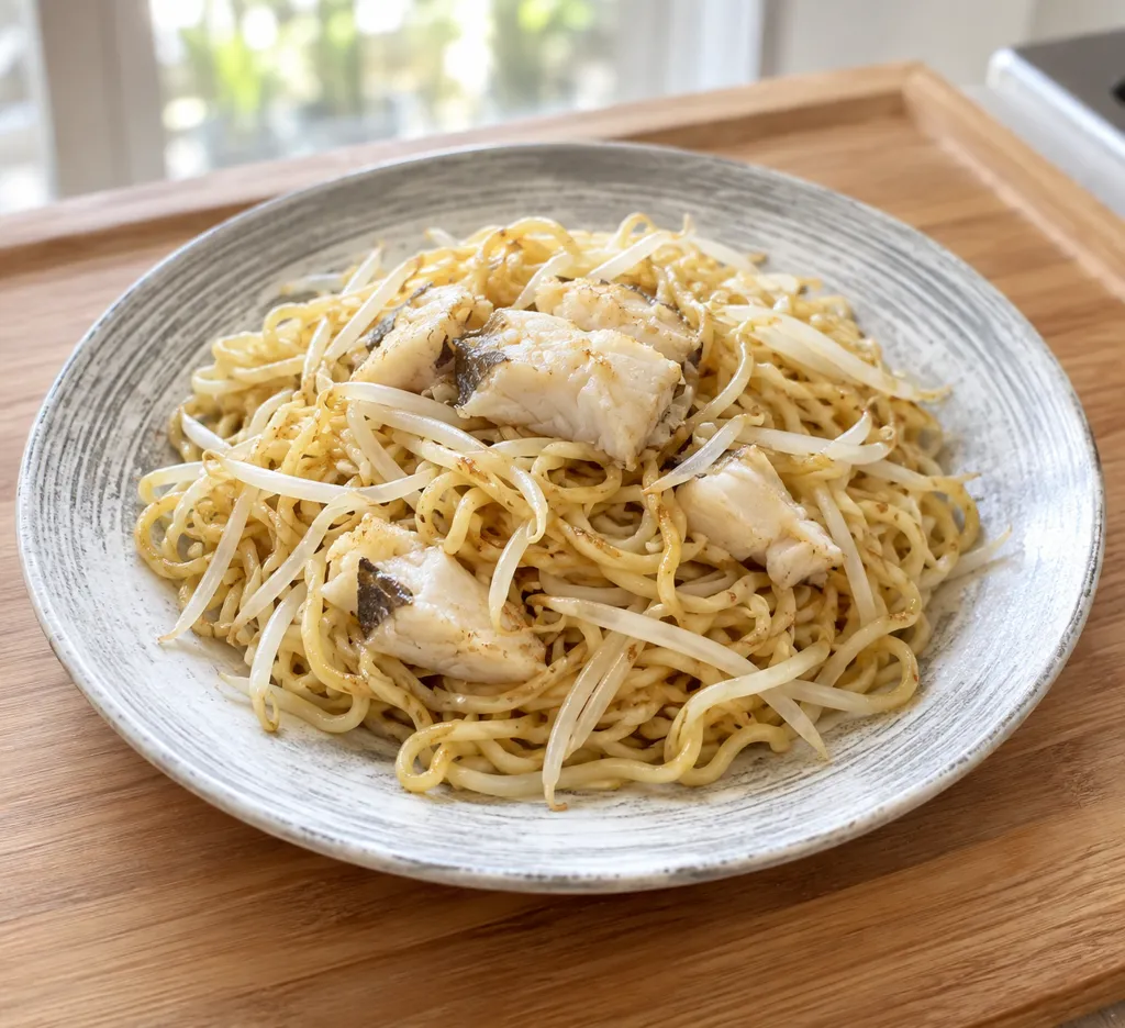 たらともやしの塩焼きそばの完成イメージ