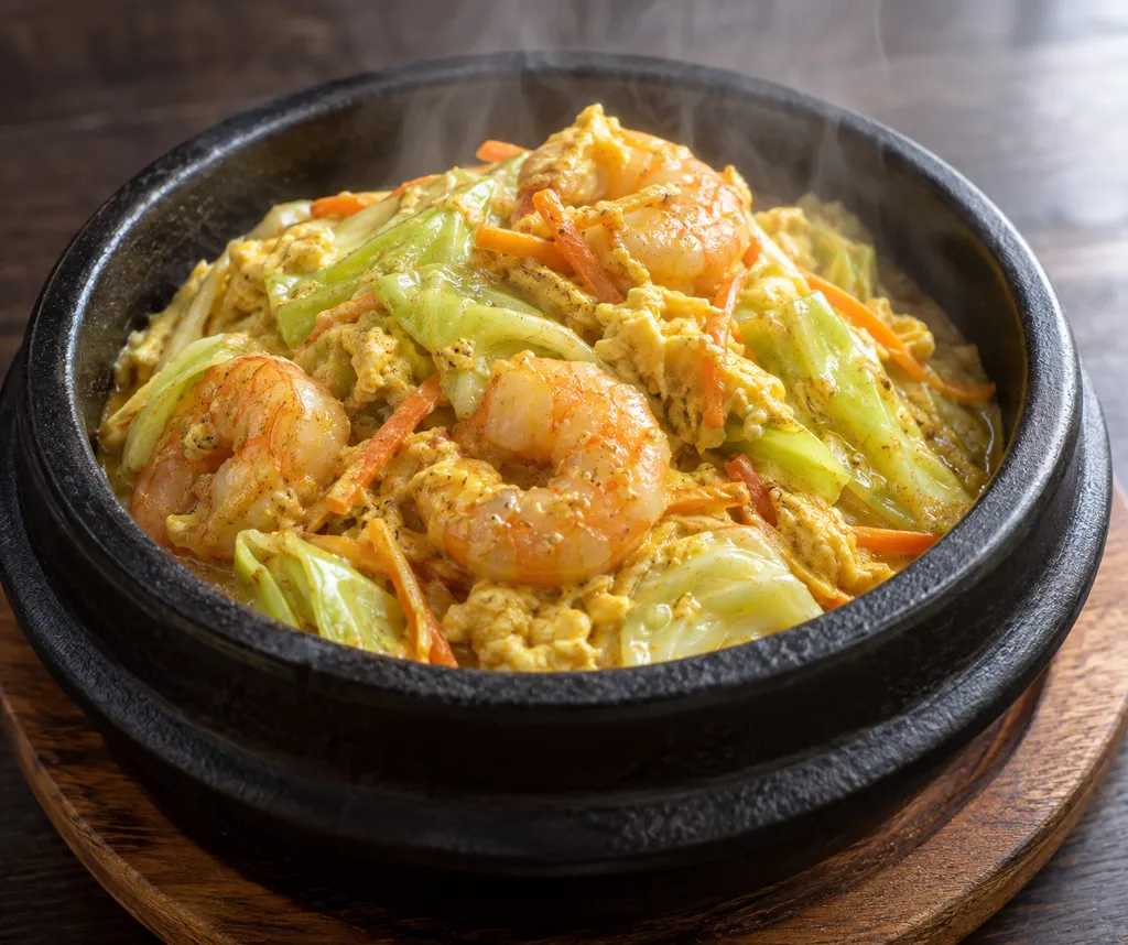 えびとキャベツのタイ風カレー炒めの完成イメージ