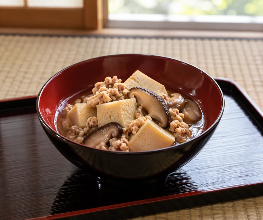 高野豆腐と鶏ひき肉のしいたけ入り含め煮の完成イメージ