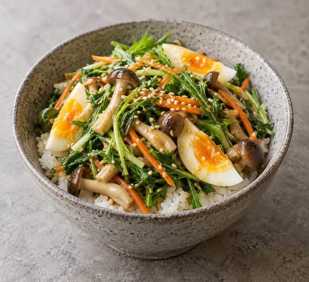 水菜としめじのナムル丼の完成イメージ