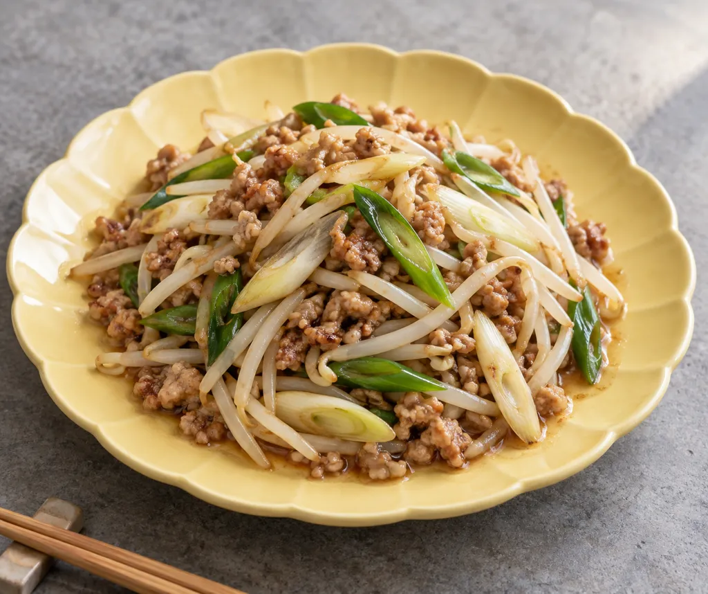 豚ひき肉ともやしのねぎ入り中華炒めの完成イメージ