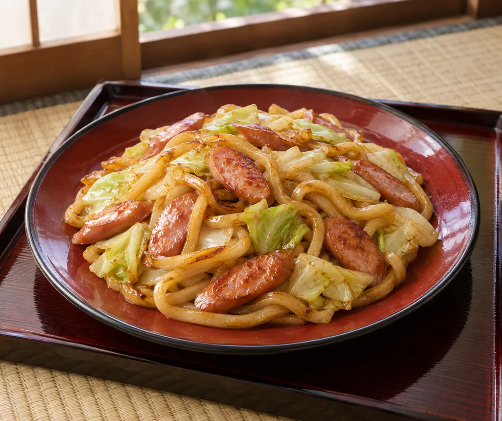 ウインナーとキャベツの焼きうどんの完成イメージ