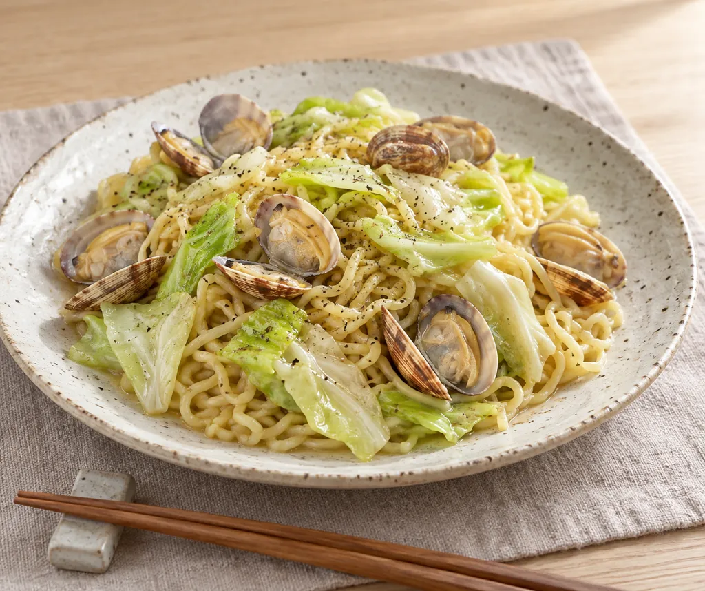 あさりとキャベツの塩焼きそばの完成イメージ