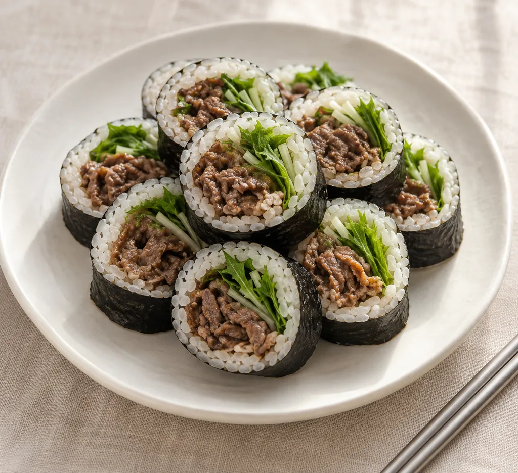 牛薄切り肉と水菜のキンパの完成イメージ
