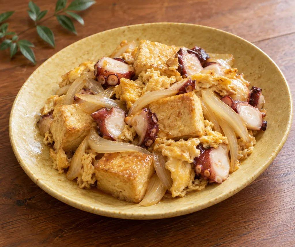 たこと玉ねぎの豆腐チャンプルーの完成イメージ