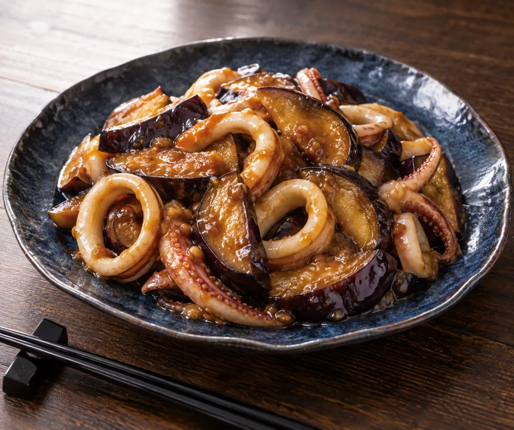 なすといかのにんにく甘味噌炒めの完成イメージ