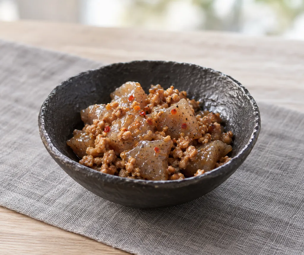 こんにゃくと鶏ひき肉の七味炒りの完成イメージ