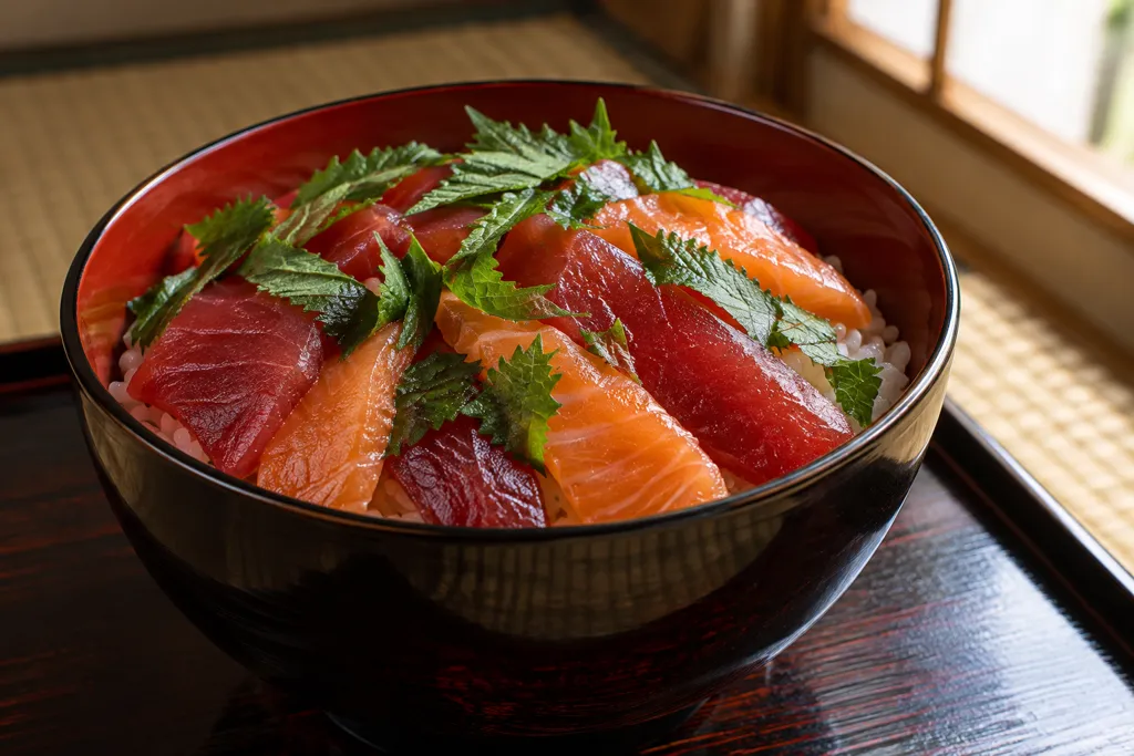 まぐろとサーモンの海鮮丼の完成イメージ