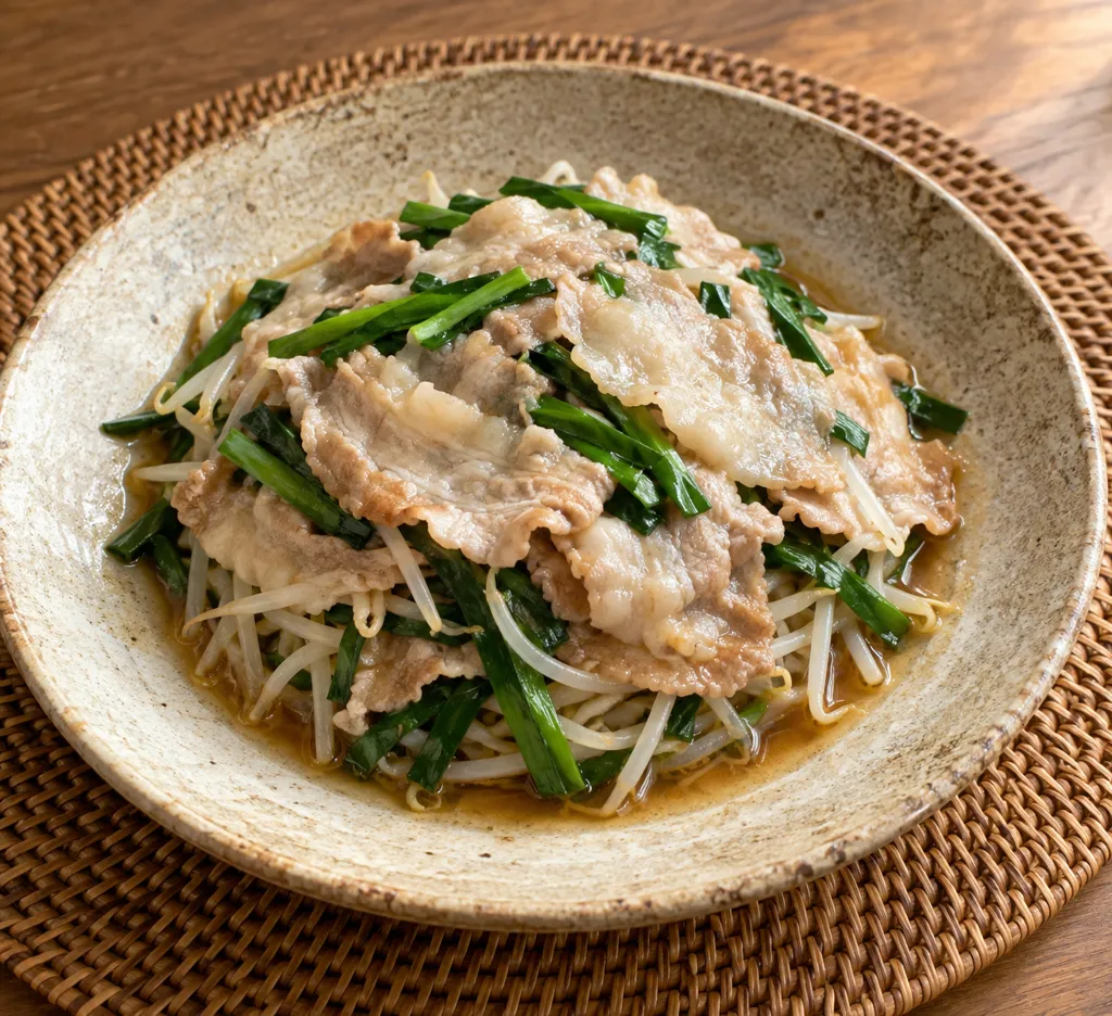 豚バラ肉とニラの重ね蒸しの完成イメージ