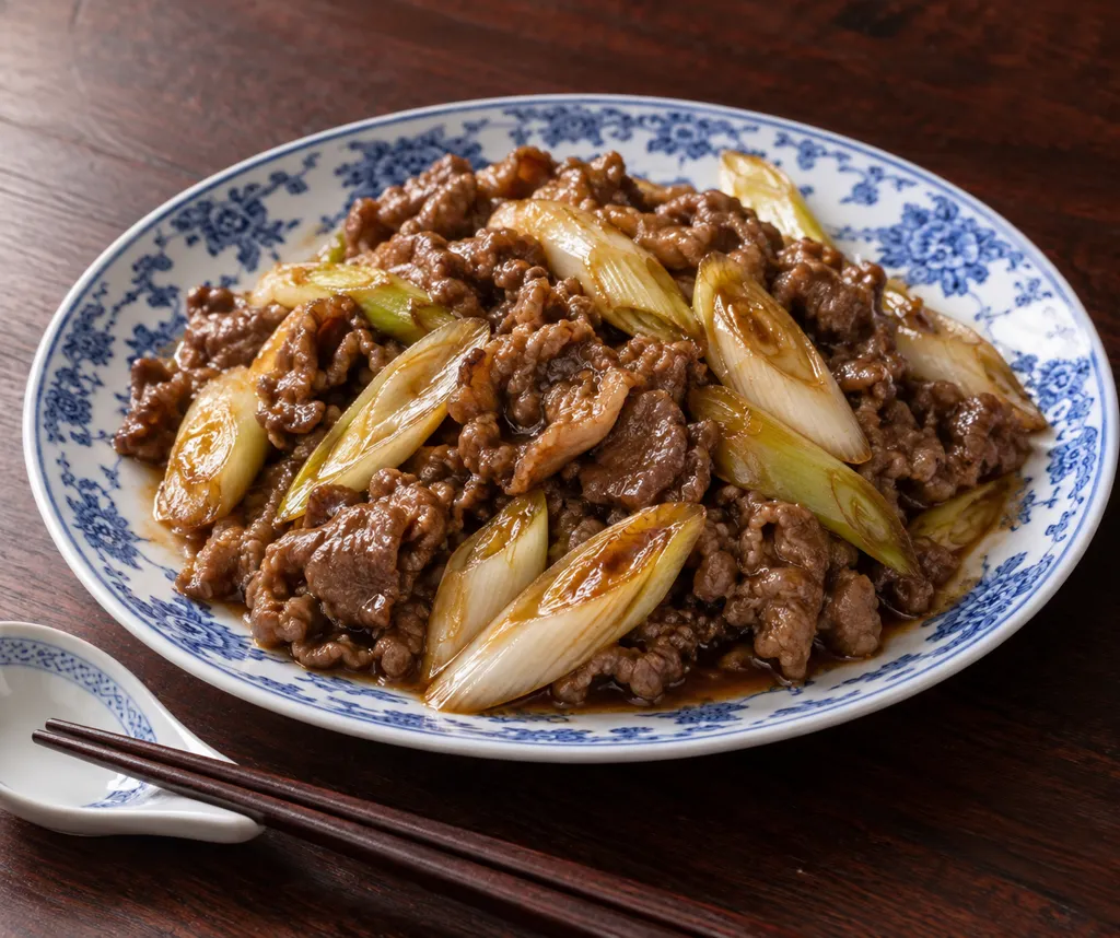 牛こま肉とねぎの生姜醤油炒めの完成イメージ