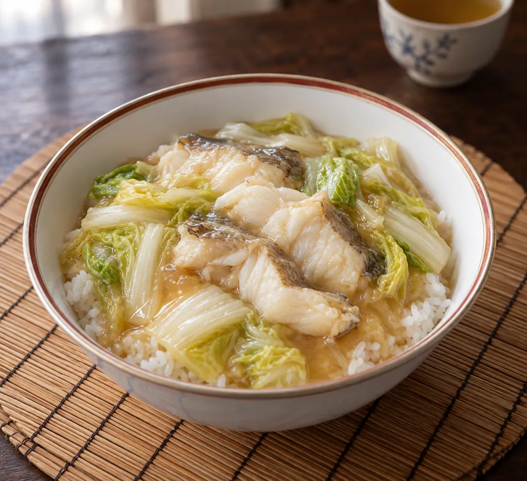 たらと白菜の中華かけごはんの完成イメージ